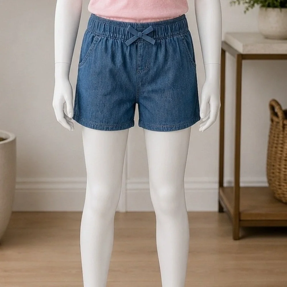 The Childrens Place Girls Shorts Poppie Wash Blue Chambray Pull On Size 8